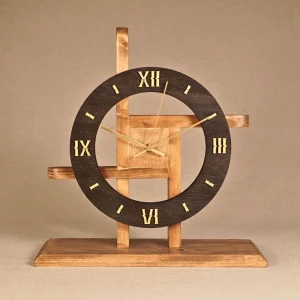 reloj geometrico hecho a mano en madera bosbalia